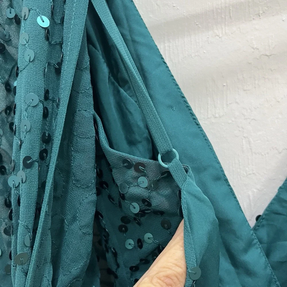 ASOS Sequin Mini Dress Women‎ Size 4 Teal Excellent Deep V-Neck Wrap Cocktail